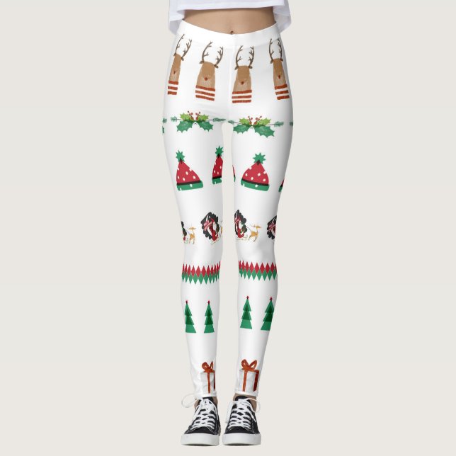 Leggings Papais noeis de Árvore de Natal Reindeer  (Frente)