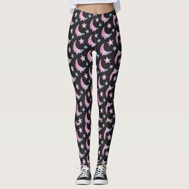 Leggings Pastel Gótico com Lua e Estrelas Gotejant (Frente)