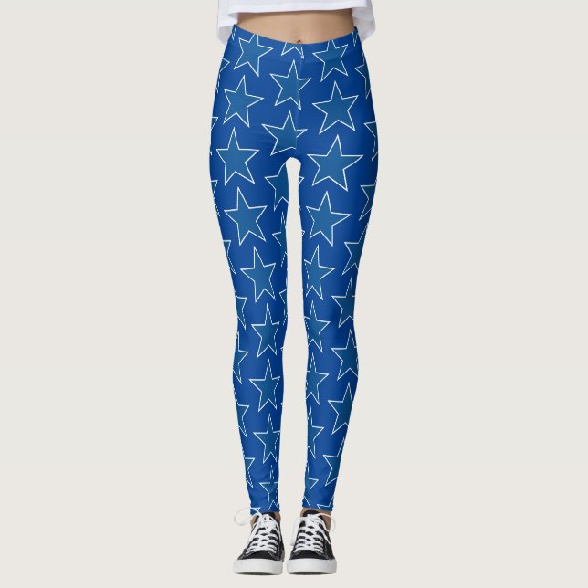 Leggings patrióticas de verão com estrela azul EUA (Frente)