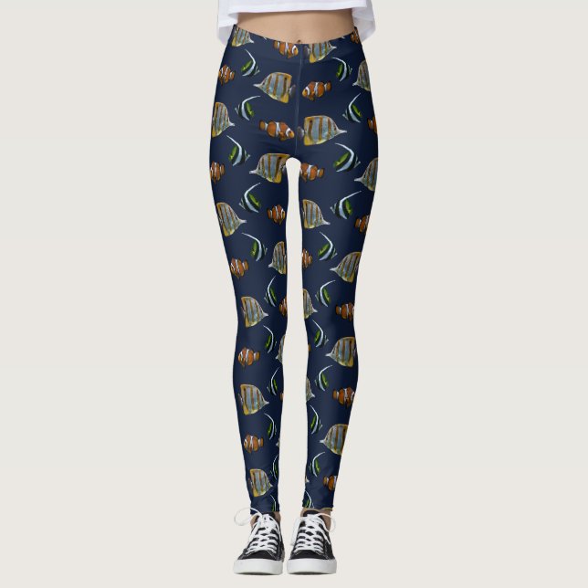 Leggings Peixes Tropicais (Azul-Marinho) (Frente)