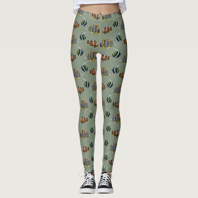 Leggings Peixes Tropicais (Verde) (Frente)