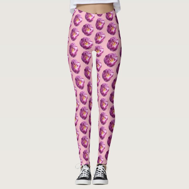 Leggings personalizadas de flores rosa rosa rosa r (Frente)
