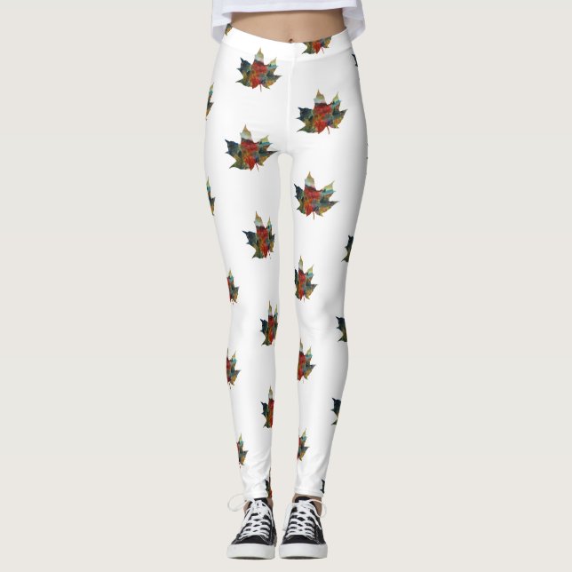 Leggings Personalizadas De Folhagem Colorida (Frente)
