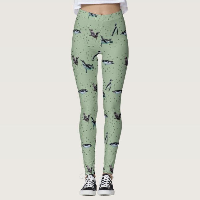 Leggings Pinguins Borbulhantes (Verde Claro) (Frente)