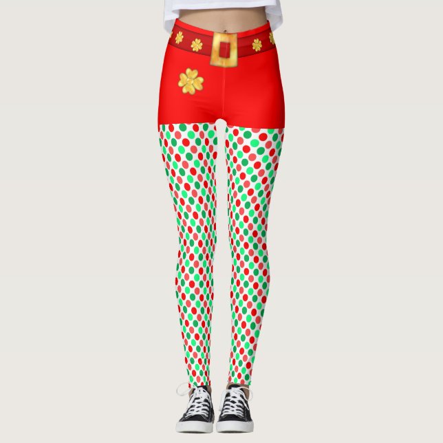 Leggings pontilhados de elfo de Natal fofo (Frente)