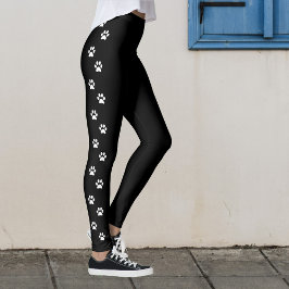Leggings Preta com Faixa Lateral de Pegada de Pata