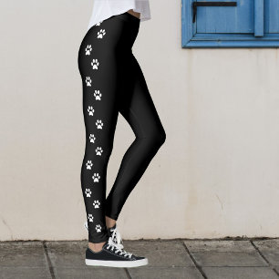 Leggings Preta com Faixa Lateral de Pegada de Pata