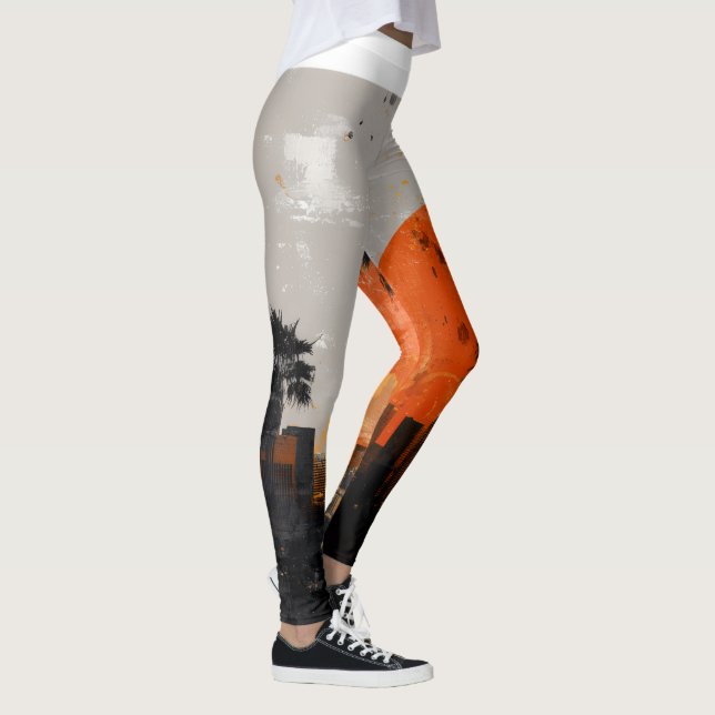 Leggings Pretas Brancas Cidade Palma Sol Laranja F (Direita)