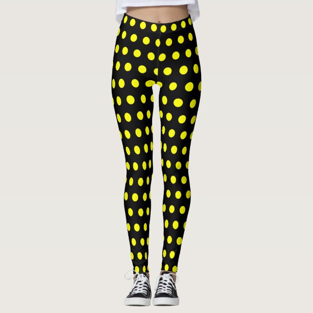 Leggings Pretas Chic com Padrão de Ponto Amarelo C (Frente)