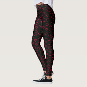 Leggings Pretas com Corações Vermelhos