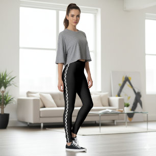 Leggings Pretas com Listra Lateral Branca Clássica