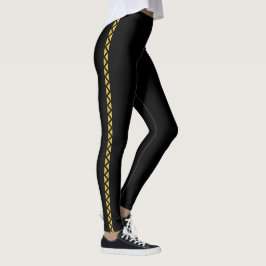 Leggings Pretas com Listra Lateral em Dourado Metá
