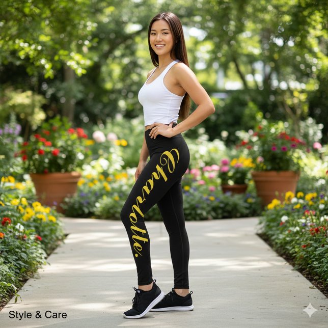 Leggings Pretas com Texto Personalizado para Confo (Custom Text Black Leggings for Stylish Comfort)