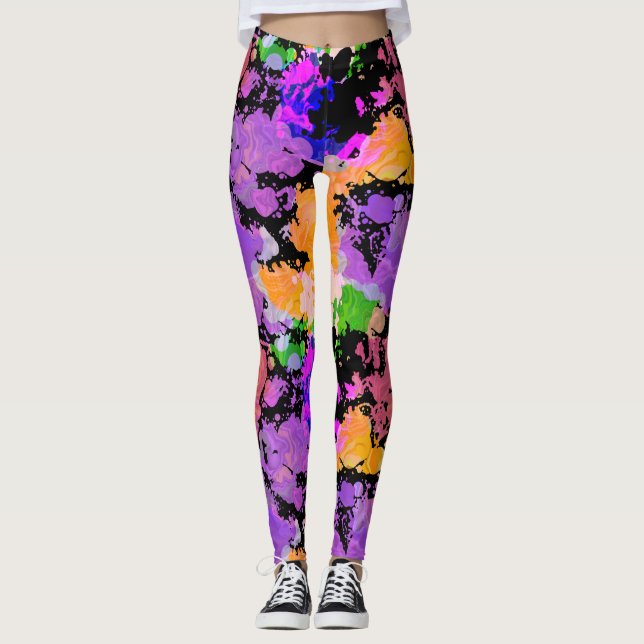 Leggings Pretas Com Tinta Salpicada (Frente)