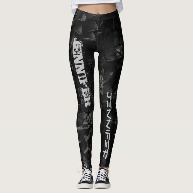 Leggings Pretas de Nome Personalizado (Frente)
