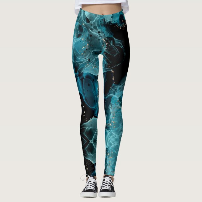 Leggings Pretas e Azuis Personalizáveis (Frente)