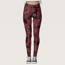 Leggings Pretas e Vermelhas com Caveira Femininas