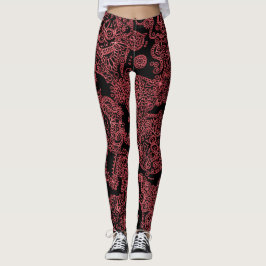 Leggings Pretas e Vermelhas com Caveira Femininas