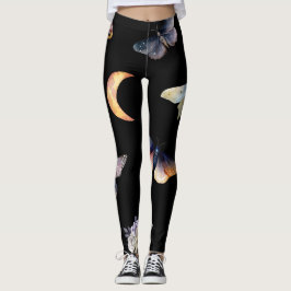 Leggings Pretas Femininas com Cristais e Mariposas