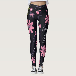 Leggings pretas femininas com Impressão cor-de-ros