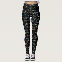 Leggings pretas para o Rainbow Music Note