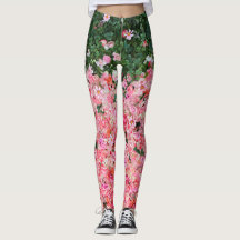 Leggings Pretas Rosas Florais Verdes Modernas Chiq