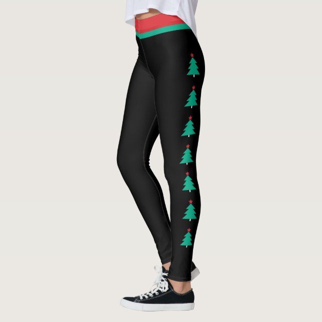 Leggings Preto com Faixa Lateral de Árvore de Nata (Esquerda)