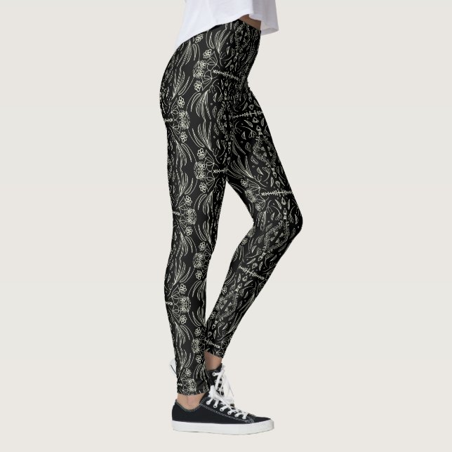 Leggings Preto com Mandala de Henna Floral (Direita)