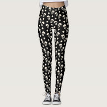Leggings Preto com Padrão de Caveiras em Diamante
