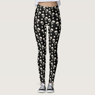 Leggings Preto com Padrão de Caveiras em Diamante