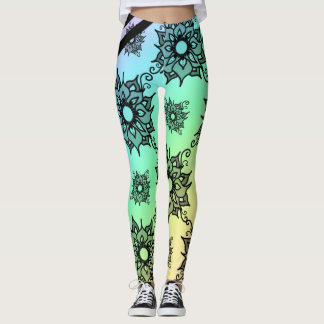 Leggings Preto com Padrão Floral Pastel