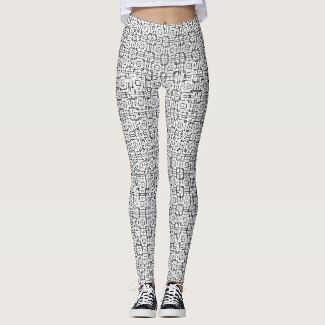 Leggings Preto e Branco com Estampa Geométrica Qua (Frente)