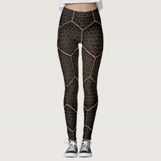 Leggings Preto e Dourado Luxuoso com Padrão Hexago