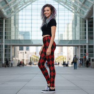 Leggings Preto e Vermelho com Padrão Harlequim