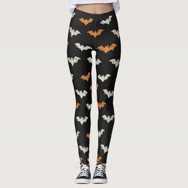 Leggings Preto Spooky Chic, Laranja e Creme (Frente)