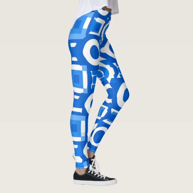Leggings quadradas do círculo branco azul vibrante (Direita)