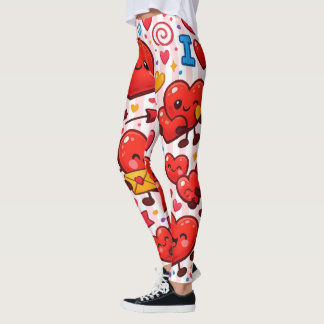 Leggings Rosa Bebê e Branco com Listras e Corações