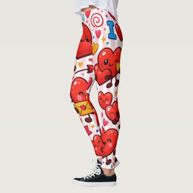 Leggings Rosa Bebê e Branco com Listras e Corações (Esquerda)