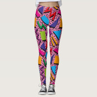 Leggings rosa coloridas padrão dos anos 80 da Tend