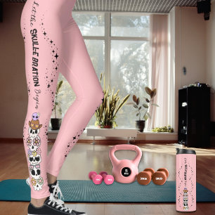 Leggings Rosa de Halloween Caveiras Goth Fofas
