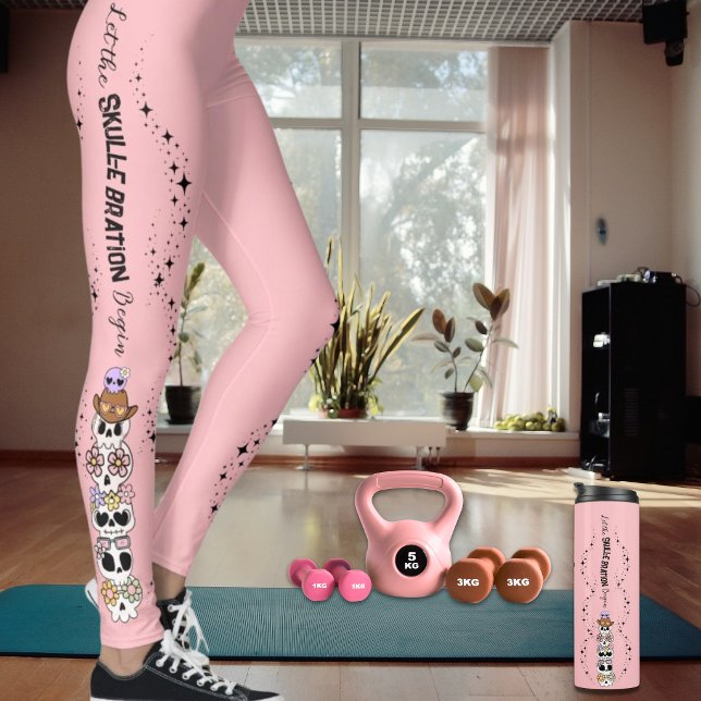 Leggings Rosa de Halloween Caveiras Goth Fofas (This listing is for the Pink leggings see separate listing same collection for Pink Thermal Tumbler)