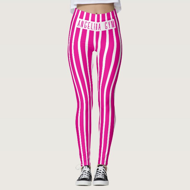 Leggings Rosa e Branco com Listras Verticais Perso (Frente)