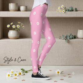 Leggings Rosa Suave com Padrão de Flor em Florada