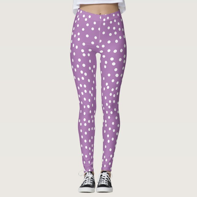 Leggings Roxas com Bolinhas Fofo e Elegante (Frente)