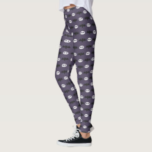 Leggings Roxas com Estampa de Caveira e Morcego de