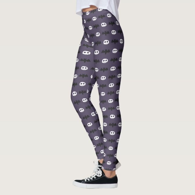 Leggings Roxas com Estampa de Caveira e Morcego de (Esquerda)