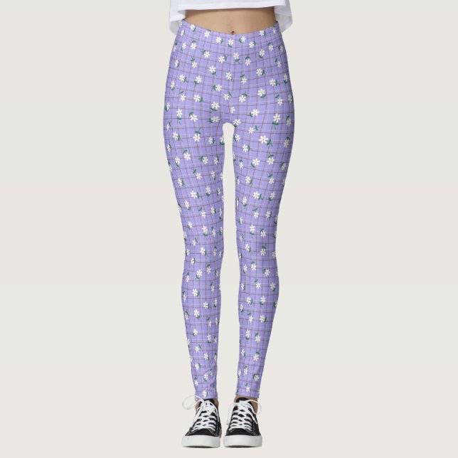 Leggings Roxas com Margaridas em Xadrez (pequena e (Frente)