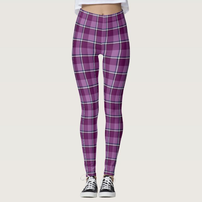Leggings Roxo e Xadrez Rosa na Moda (Frente)