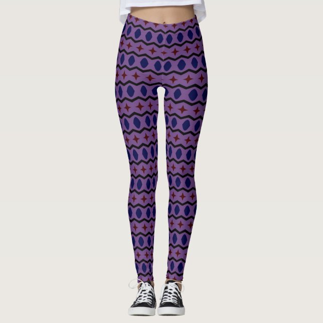 Leggings roxos com listras horizontais (Frente)