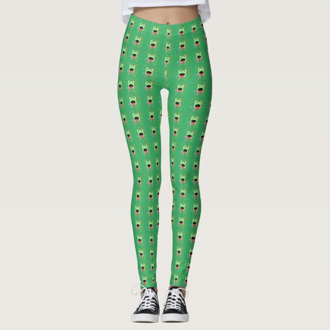 Leggings Sapo verdes e Design do Fireworks (Frente)